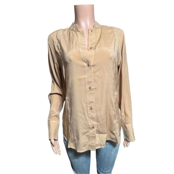 Pulp long sleeve mandarin collar hazelnut Shirt M - Picture 2 of 8